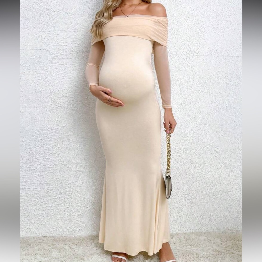 Elegant Cream Off-Shoulder Maternity Dress